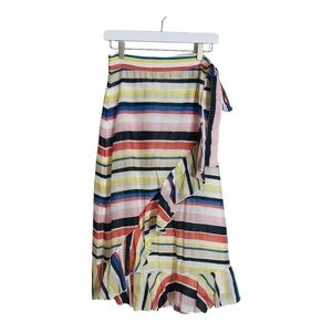 St. Roche striped ruffle front wrap silk / cotton skirt.
